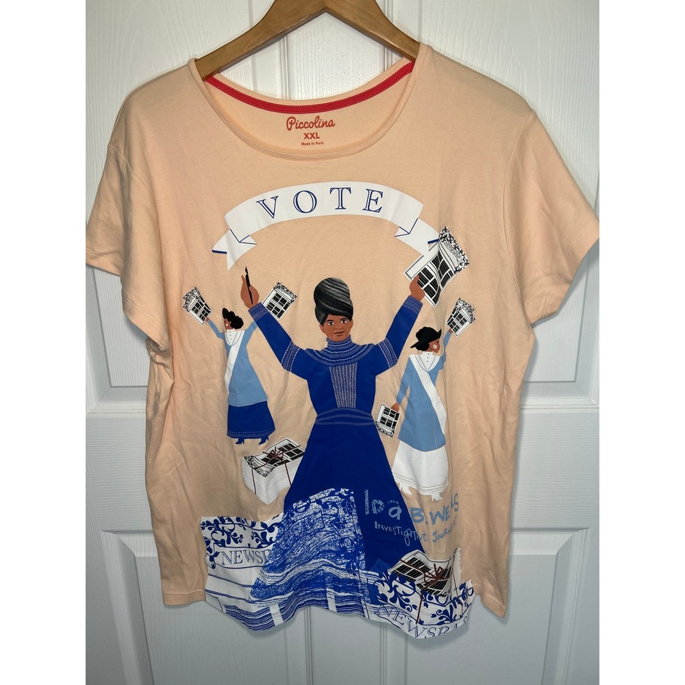 Piccolina T-Shirt Ida B Wells Graphic XXL Peach Cotton Feminist Activism Tee